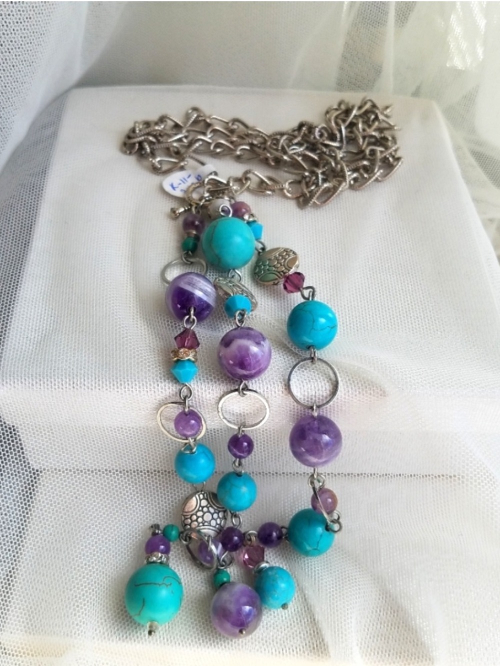 Genuine Amethyst & Turquoise Handmade Long Y Necklace NWT